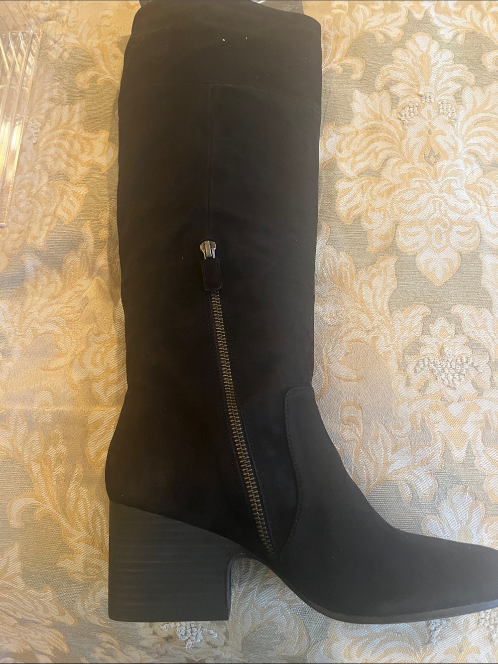 Eileen Fisher Black Suede Knee-High Block Heel Boots